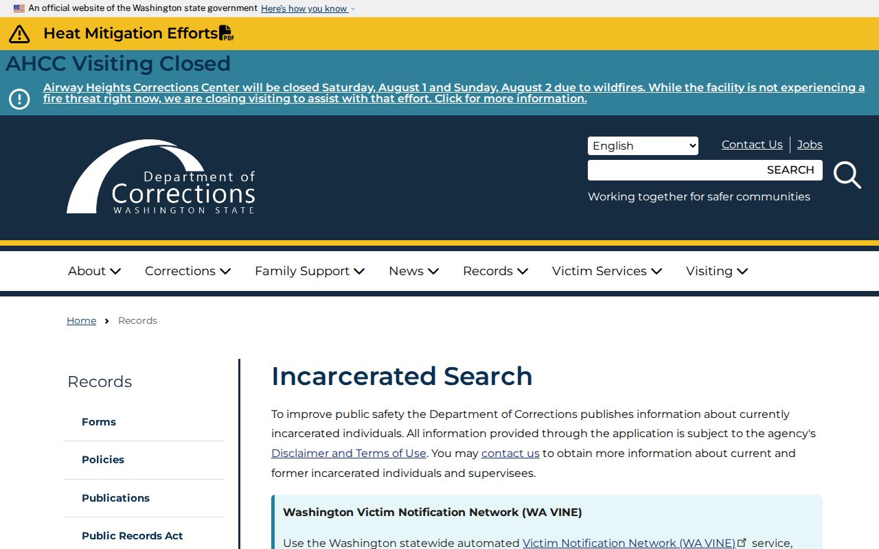 Oak Harbor public records search through Washington DOC custody data