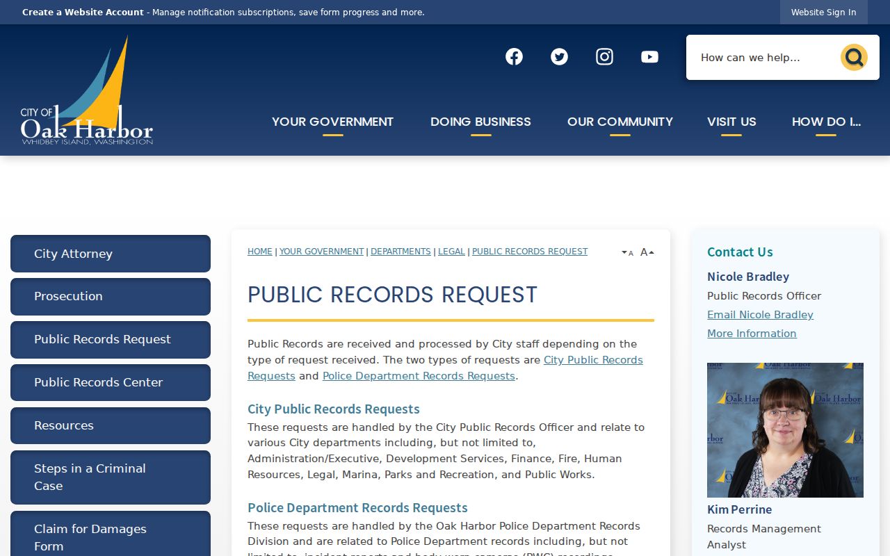 Oak Harbor people search using the city public records center