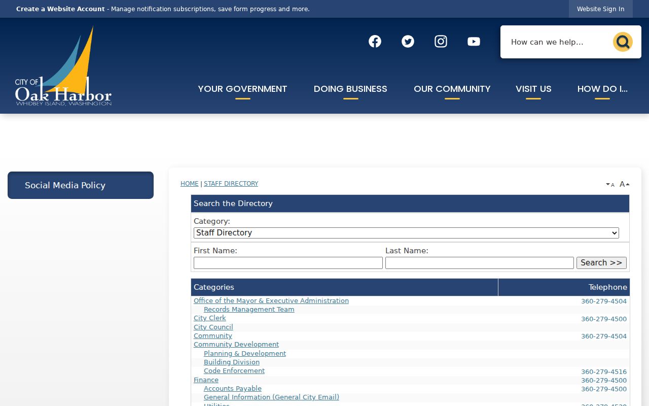 Oak Harbor people directories staff search