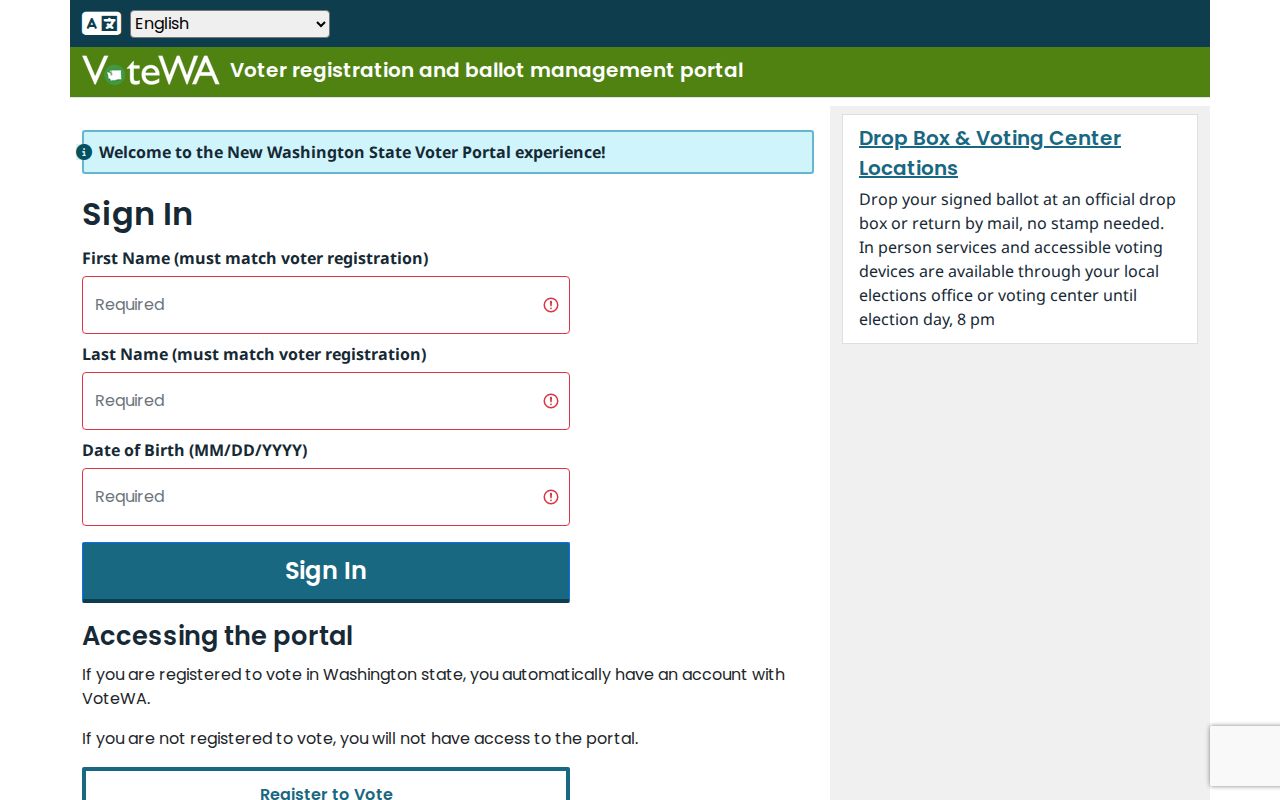 Oak Harbor voter registration lookup fields in VoteWA